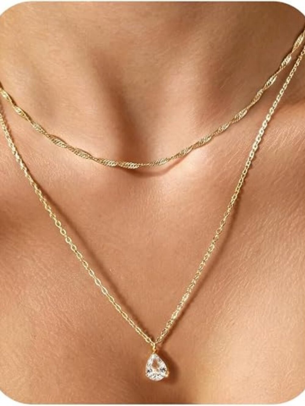 Layered Gold Necklaces for Women Sterling Silver Dainty CZ Necklace Stack